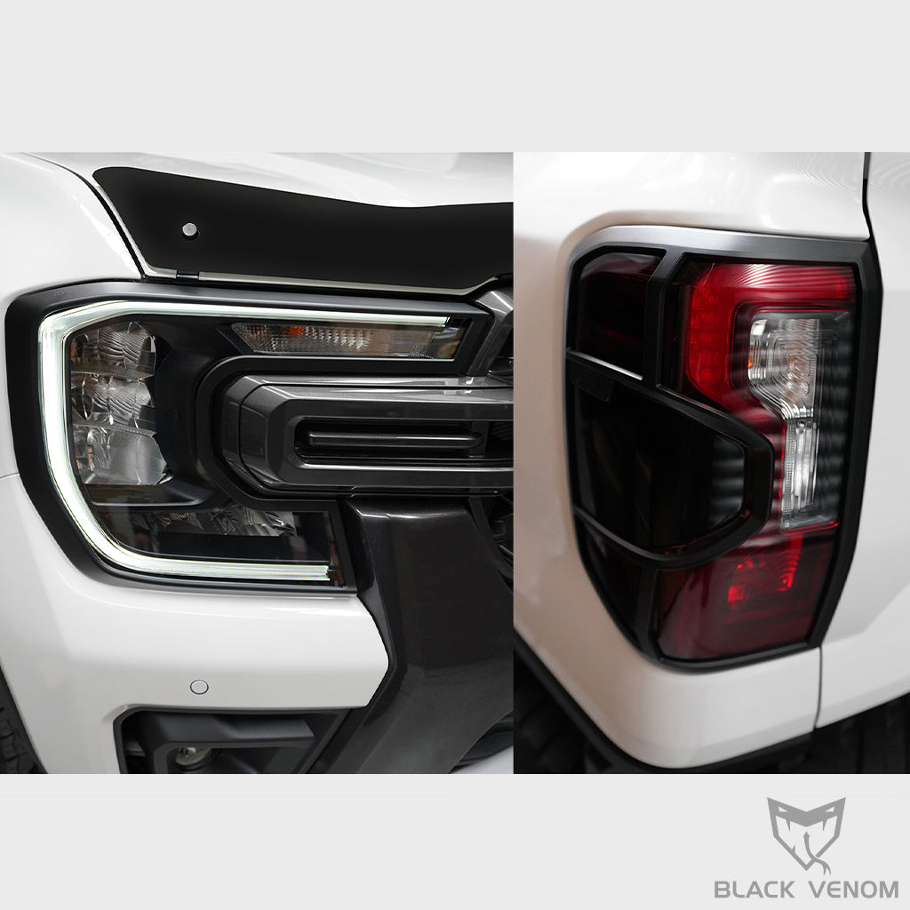 Black Weathershields & Headlight Tail Light Trims Cosmetic to suit Next Gen Ford Ranger XLT Wildtrak Sport Platinum & Raptor