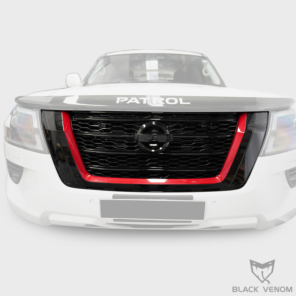 Black Venom Red Outline Mesh Grille to suit Nissan Patrol Y62 Series 5 TI & TIL 2021-2023