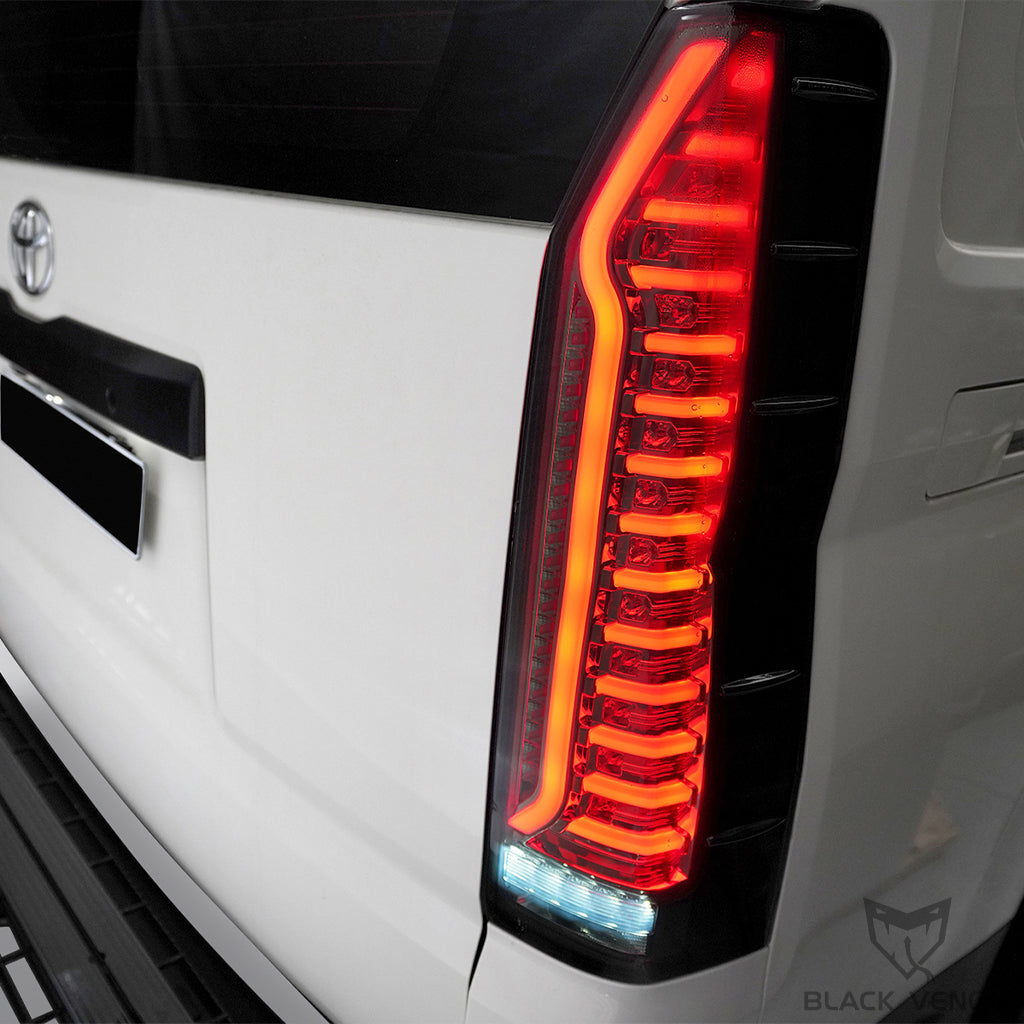 Smoked Black Tint LED Tail Light Reverse Indicator Lamps to suit Toyota Hiace Van 2019-2023